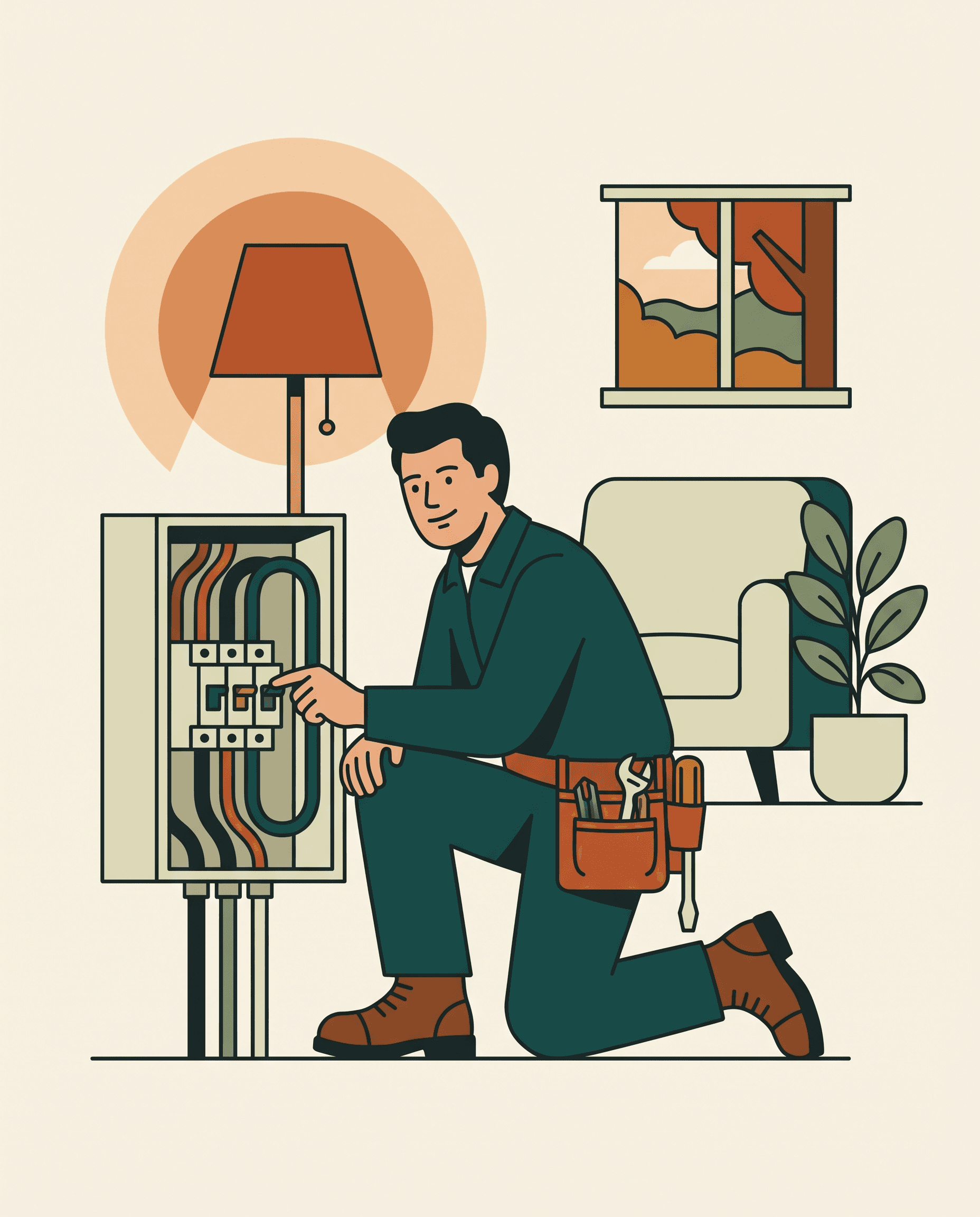 Illustration of an electrician working on a home electrical panel