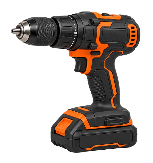 Orange and black cordless drill, main view