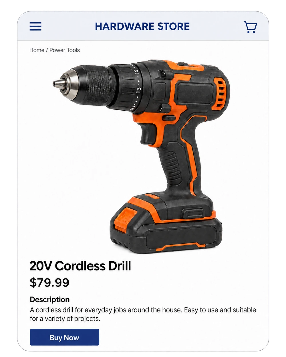 Before: a sparse drill product page with a short description and basic purchase button.